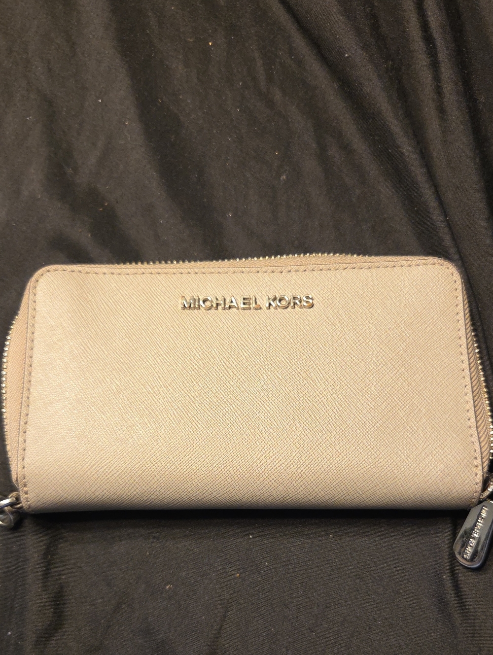 Michael Kors Beige Zip-Around Saffiano Wallet